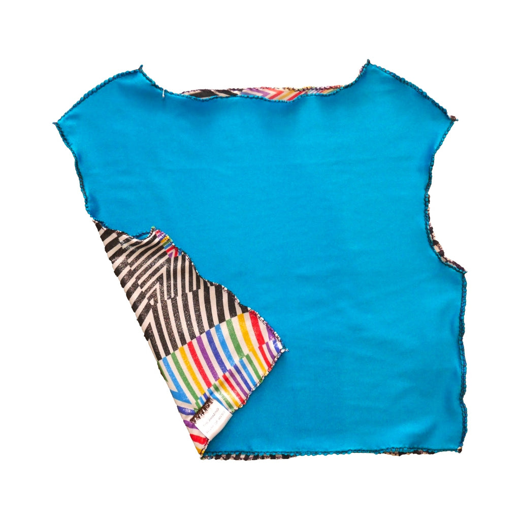 Upcycled Top SMALL - Half Half - Blue Circus