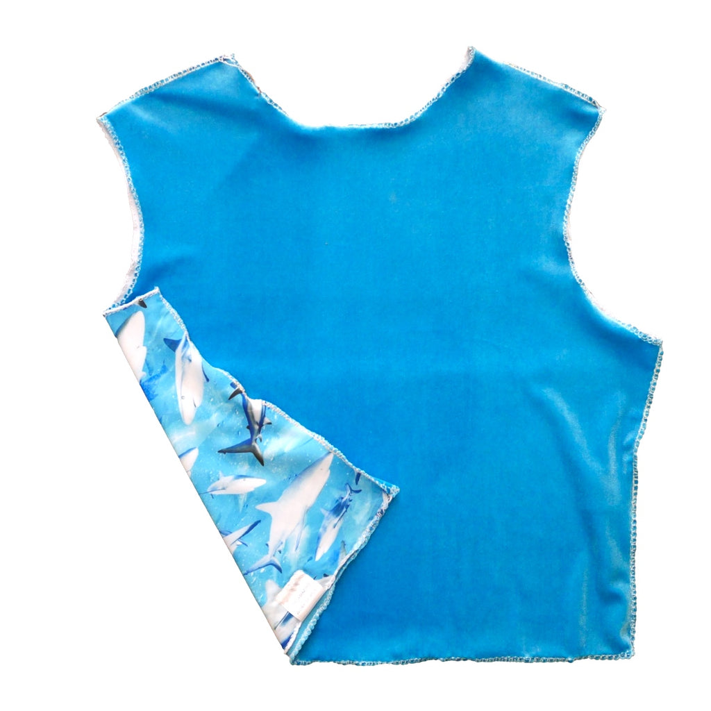 Upcycled Top MEDIUM - Half Half - Blue Shark