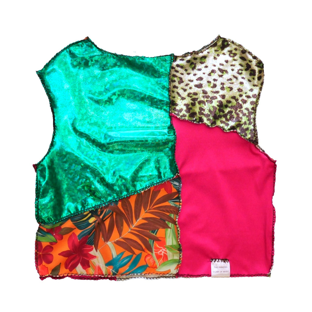 Upcycled Top SMALL - Green Funky Leopard